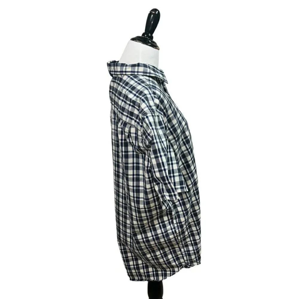 The North Face Men's L Large Button Down Shirt Short Sleeve Plaid Pattern Blue
